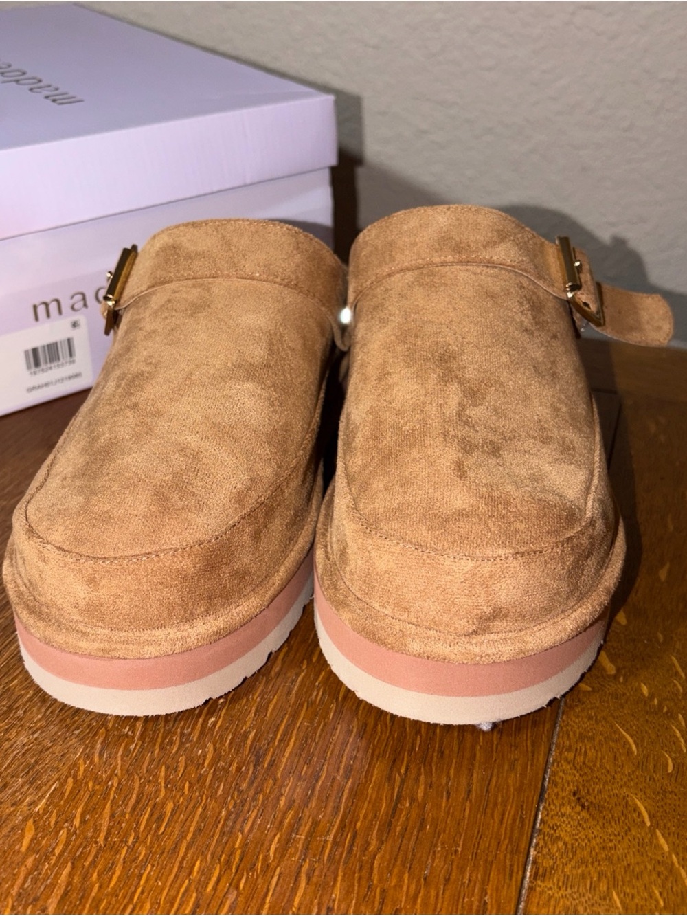 Madden Girl Tan Suede Slip-On Clog with Buckle - Picture 2 of 6